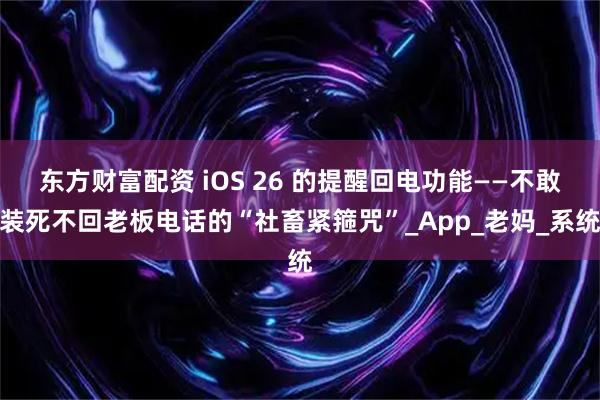 东方财富配资 iOS 26 的提醒回电功能——不敢装死不回老板电话的“社畜紧箍咒”_App_老妈_系统